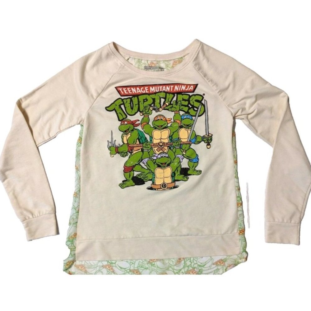 Nickelodean Girls Size M Teenage Mutant Ninga Turtles Top Graphic Tee Sheer Back